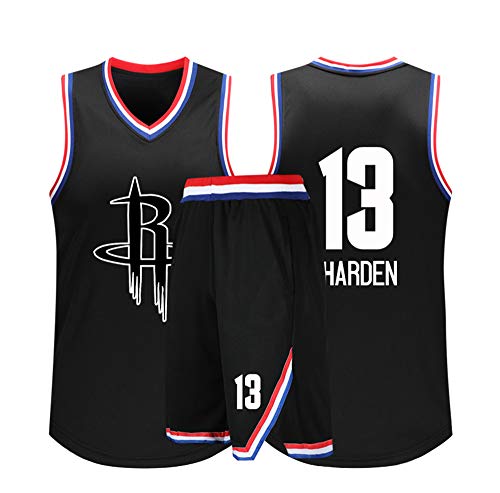 Verwendet für # 13 James Harden Houston Rockets Fans Basketball Trikots Kinder Jugend Sportswear Shirt Weste + Top Sommer Shorts Männlich Weiblich T-Shirt-Black-M