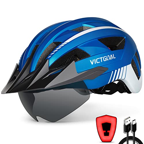 VICTGOAL Fahrradhelm Herren Damen MTB Helm mit Abnehmbarer Magnetische Schutzbrille Visier Atmungsaktiv mit 21 Belüftungskanäle Radhelm Einstellbare Fahrradhelme (XL: 59-63cm, Metalblau)