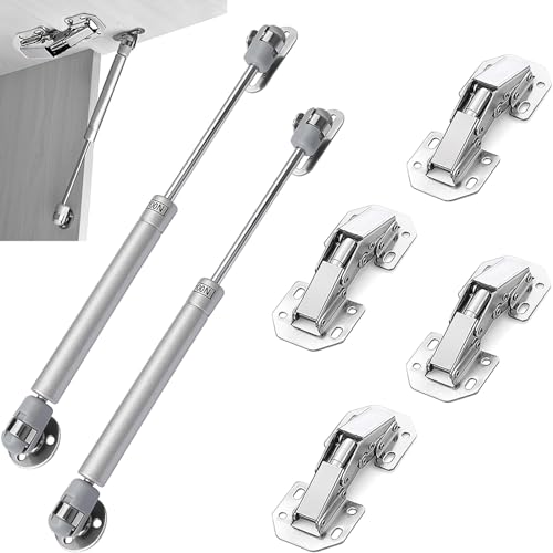 CTCEHL Aufschraubscharnier,Gasfeder,Aufschraubscharnier Scharnier 90°,100N Gasdruckfeder,scharniere für schranktüren,für Schranktüren,Holztüren(4*Aufschraubscharniere und 2*Gasfeder)