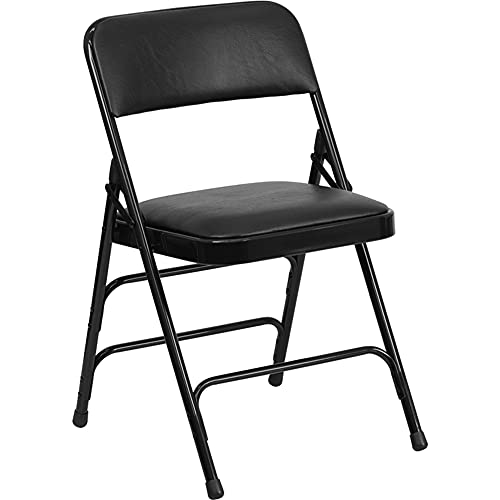 Flash Furniture Klappstuhl HERCULES aus Metall – Gepolsterter Stuhl für Gäste oder Veranstaltungen – Stabiler Küchenstuhl auch für draußen geeignet – 4er-Set – Schwarz