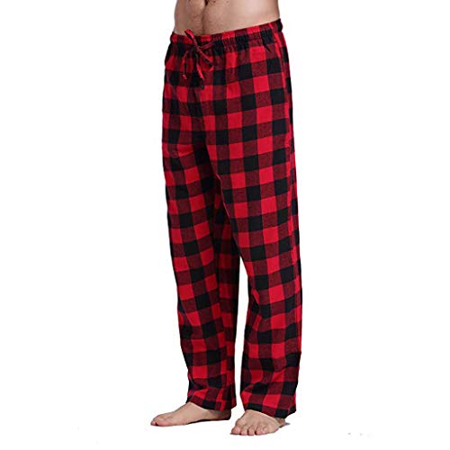 Beokeuioe Pyjamahose Herren Schlafanzughose Lang Baumwolle Karierte Schlafhose Pyjamaunterteil Freizeithose Loungehose für Männer Pyjamahose Schlafanzughosen Freizeithose