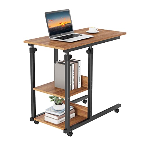 Dripex Beistelltisch mit Rollen Laptoptisch Höhenverstellbar Schreibtisch aus Holz, Sofatisch Nachttisch Kaffeetisch Schlafzimmer, Wohnzimmer Dunkelbraun