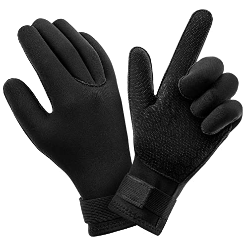 AUAUY Neopren Tauchhandschuhe, 3mm Warme Tauchhandschuhe, Flexibel Schwimmhandschuhe mit Anti-Rutsch Partikeln, Erwachsene Fünf-Finger-Tauchhandschuhe für Open Water Swimming Surfing Tauchen (A-M)