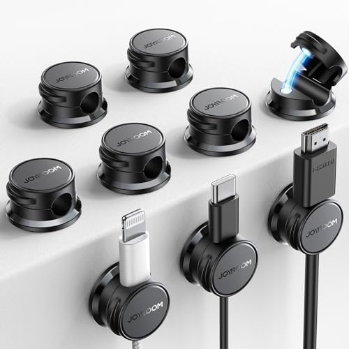 JOYROOM 9 Stück Kabelhalter Kabelclips Kabel Organizer Magnetische Kabelmanagement Selbstklebende Kabelhalter für Schreibtisch, Nachttisch, Ladekabel, HDMI, USB, Audio-Kabel, Büro, Haus, Schwarz