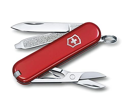 Victorinox Schweizer Taschenmesser, Klein, Classic SD, Multitool, Swiss Army Knife, Geschenk, 7 Funktionen, Klinge, Nagelfeile, Rot