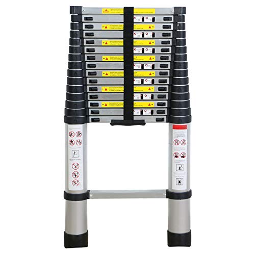 WolfWise 4,7M Teleskopleiter, Rutschfester Klappleiter Stehleiter Mehrzweckleiter aus hochwertiges Aluminium, 150 kg/330 Pfund Belastbarkeit, Schwarz