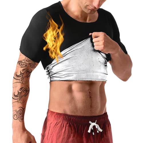 Saunaanzüge Sauna Shirt Kurzarm Oberteile T-Shirts Tops Abnehmen Rundhalsausschnitt Hot Thermo Sommer Sweat Schweiß Schwitzen Herren Männer Men