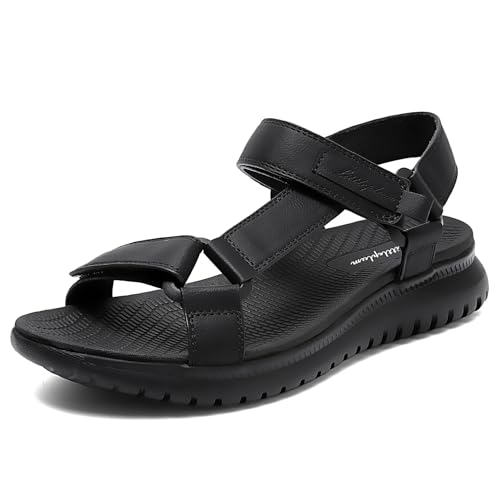 Wandernsandalen Damen Trekking Sport Wassersandalen Flach Beach Peep-Toe Walking Sportsandalen,Alles Schwarz,40 EU