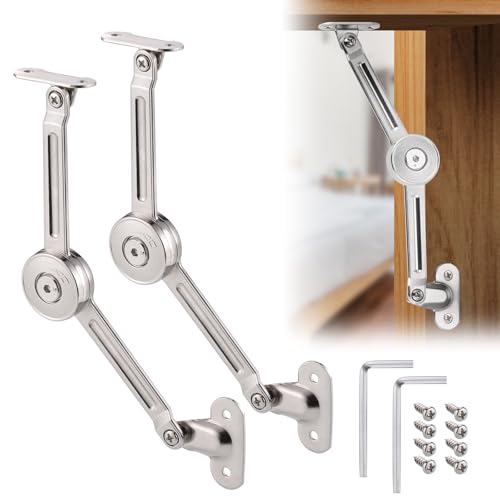JIZZU 2 Stück Softclose Deckelstützscharniere Satin Nickel Klappscharnier Support 18kg, Klappdeckel der Schrankstütze,mit Schrauben und Inbusschlüssel für Küchentür, Kleiderschrank