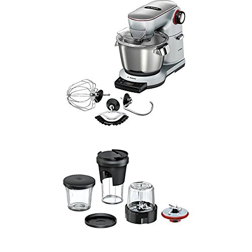 Bosch MUM9AX5S00 Optimum Küchenmaschine, platinum silber + MUZ9TM1 Lifestyle Set TastyMoments, 5-in-1 Multi-Zerkleinerer-Set (Mixen, Mahlen, Hacken, Aufbewahren, ToGo-Lösung) OptiMUM