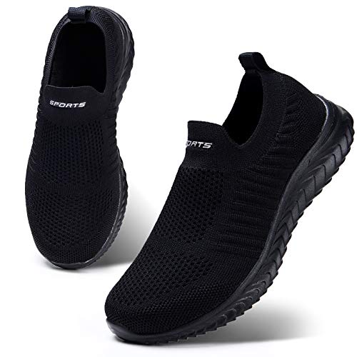 HKR Damen Slip On Sneakers Walkingschuhe Leichte Atmungsaktiv Freizeitschuhe Outdoor Gym Bequem Turnschuhe Schwarz 35 EU