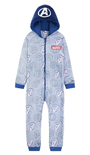 Marvel Onesie Kinder Jumpsuit Schlafoverall Jungen, Einteiler Warmes Kuschelige Fleece Pyjama Hausanzug (7-8 Jahre, Blau)