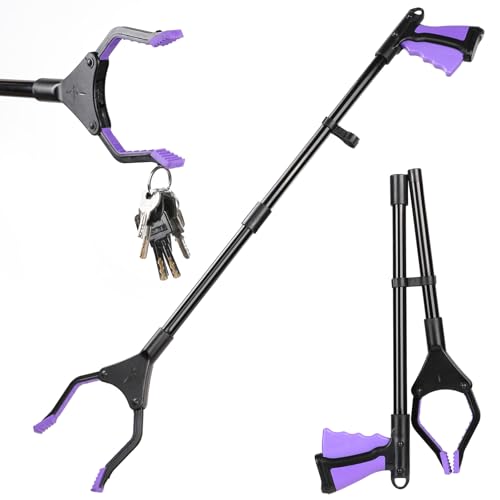 Faltbare Greifer 81,5cm Drehbar Greifzange Greifer Müllzange Langer Greifarm Müllgreifer Rutschfest Greifhilfe mit Magnetspitzen für Senioren Menschen mit Behinderung