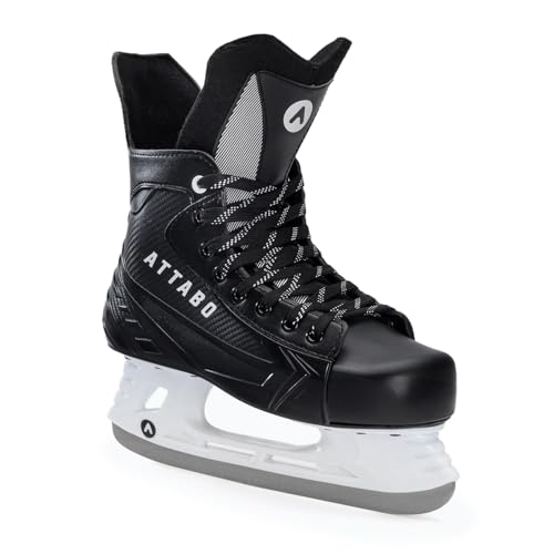 ATTABO Herren-Hockey-Schlittschuhe Schwarz 42 (26,7 cm), Schnürung, Wärmekomfort, Schlittschuhe aus Edelstahl, Für Anfänger bis 100 kg