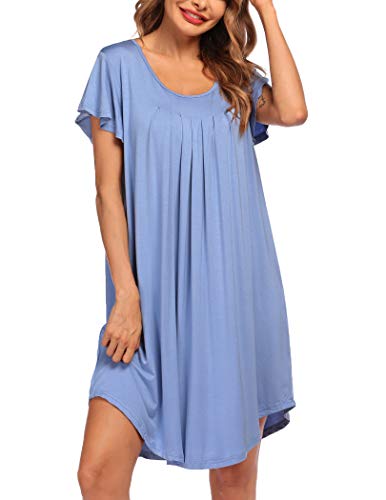 Ekouaer Nachthemd Damen Nachtwäsche Kurz Sommer Sleepshirt Loose fit Bigshirts Damen Große Größen, Hellblau, L