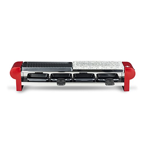 H.Koenig RP4 Raclette-Gerät / 4 Personen / Steingrill und Grillplatte / inkl. Pfännchen / 600 W / rot