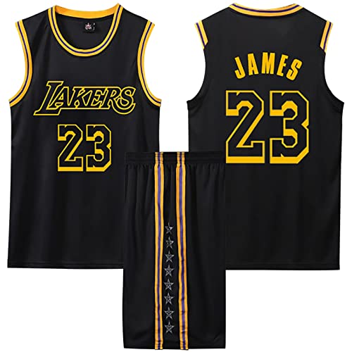 2-Teiliges Kinder/Erwachsene Basketball Jersey, Ärmelloses Trikot #23 Sportswear T-Shirt Weste Schwarz M