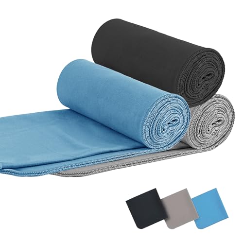 Abauoat Mikrofaser Handtuch Schnelltrocknendes Handtuch fitnesshandtuch Sport Handtuch Gym 3 PCS/Set,80x40cm kompakt und leicht für Sport Fitness Sauna Reisen Camping（Blau schwarz grau）