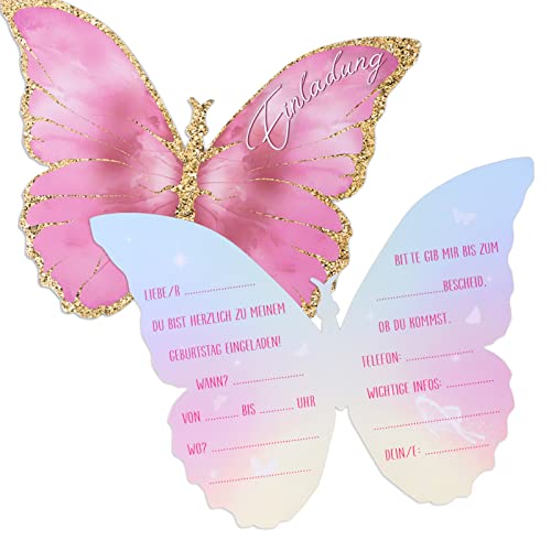COLOFALLA 12 Stück Einladungskarten Kindergeburtstag Mädchen Schmetterling Party Einladung Karte zur Geburtstag Frauen Junge Geburtstagseinladungen