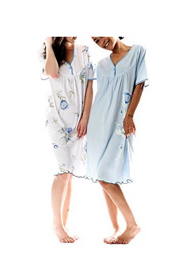 Consult-Tex Damen Kurzarm Nachthemd 2 Stück Packung DF030/031 100% Baumwolle Jersey, Knopfleiste, Gr.: 50/52