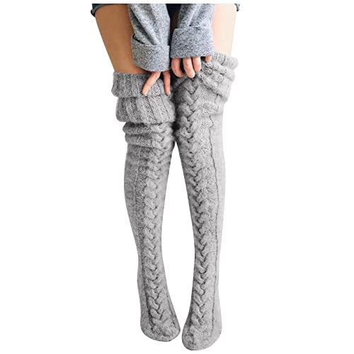 Koly-Hundebett Kolylong Overknee Socken Damen Warme Wintersocken Grobstrick Stricksocken Damen Strumpfhosen Winter Strümpfe Stricken Kuschelsocken, C Grau, Einheitsgröße