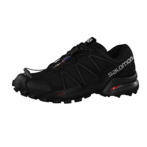 Salomon Speedcross 4 Herren Trailrunning-Schuhe, Aggressiver Grip, Präziser Fußhalt, Leichtgewichtiger Schutz, Black, 45 1/3