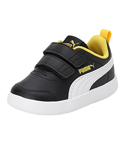 PUMA Unisex Baby COURTFLEX V2 V INF Sneaker, Black White-PELÉ Yellow, 26 EU