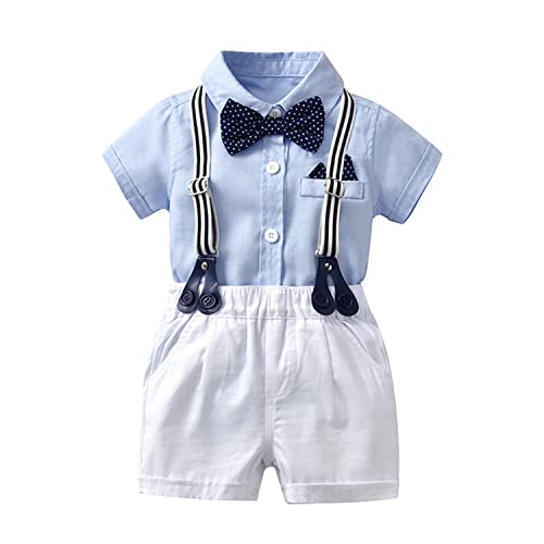 Volunboy Baby Jungen Anzug Set Bekleidung Hemd mit Fliege + Hosenträger Shorts Strampler Anzug（Hellblau，3-6 Monate，Größe 59）
