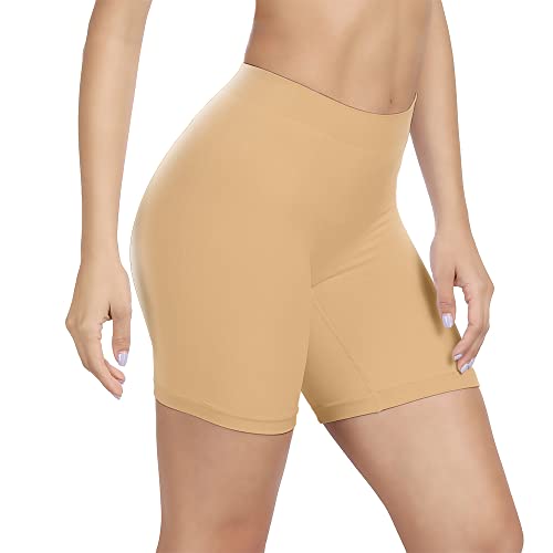 SIHOHAN Radlerhose Damen kurz, Unterhosen mit Bein Boxershorts Damen Kurze Leggings Shorts, Unterziehhose Hose unter Kleid Radler Unterwäsche, hohe Taille und Bequem(1 X Beige,L)
