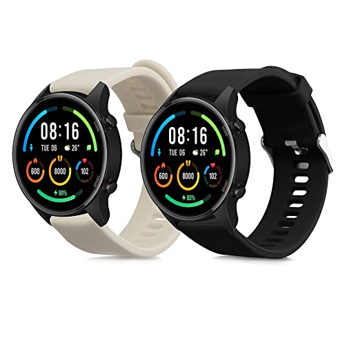 kwmobile 2X Sportarmband kompatibel mit Xiaomi Mi Watch/Mi Watch Color Sport - Armband TPU Silikon Set Fitnesstracker Schwarz Beige