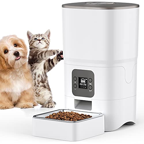 Automatischer Futterautomat für Katze - 6L Futterautomaten für Hund mit Ton-Aufnahmefunktion/Timer - Futterspender für Kleine/Mittlere Haustiere, Bis zu 6 Portionen und 4 Mahlzeiten pro Tag