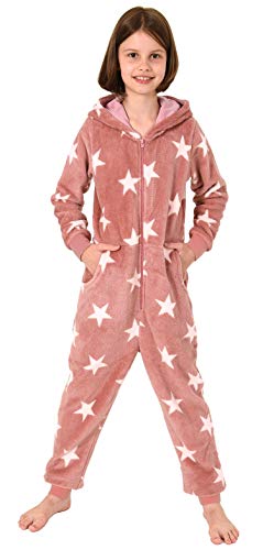 Mädchen Jumpsuit Overall Schlafanzug Pyjama Langarm - Sternenmotiv - 291 467 97 961, Größe:128, Farbe:Rose