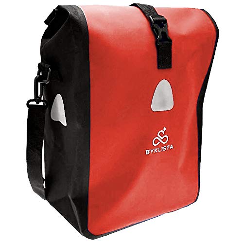 BYKLISTA Fahrradtasche Gepäckträger Wasserdicht mit Reflektoren & Schultergurt + Gratis eBook – hochwertige Fahrrad Gepäckträgertasche für Fahrrad Tasche Radtasche – Fahrradtaschen Rot - L