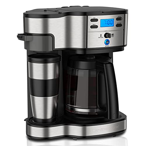 Hamilton Beach Kaffeemaschine mit zweifachem Brühsystem, mit Reisebecher, bis zu 12 Tassen Kaffee, programmierbare Filterkaffeemaschine, Kaffeevollautomat, Schwarz (49980A-CE)