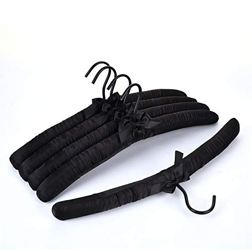 Cocomaya 43 cm Extra Large Anti Slip Schwarz Satin Gepolsterter Kleiderbügel No Bumps für Mäntel, Pullover, Brautkleid 5er Pack