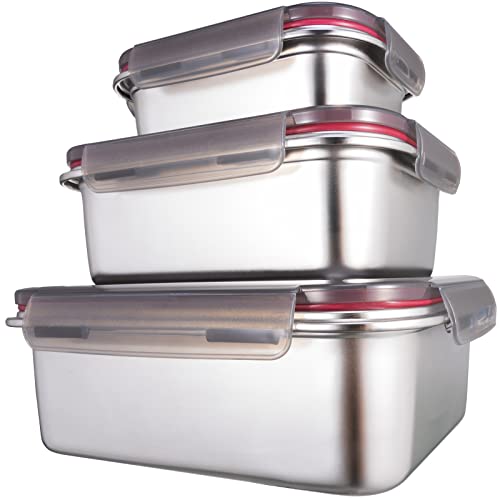 Frischhaltedosen aus Edelstahl /Luchbox mit luftdichtem Deckel 3er Set / Meal Prep Vorratsdose Lebensmittelbehälter für die Küche