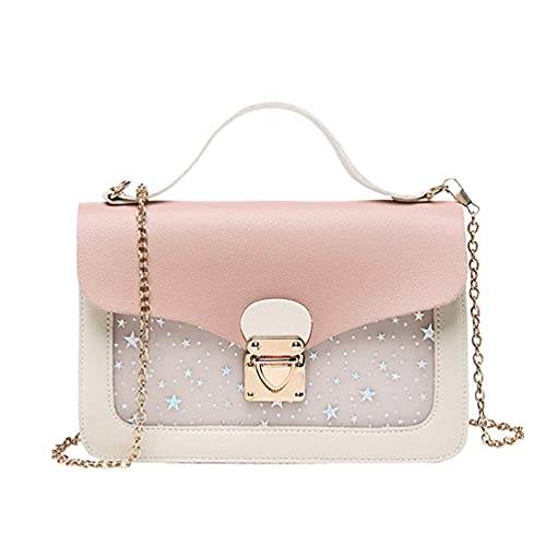 Hjkiopc Mädchenkette Minitasche, kleine Mädchen rosa kleine Tasche, kleine Mädchenhandtasche, Mädchenhandtasche mit großem Fassungsvermögen mit abnehmbarer Kette (Stern-Pink)