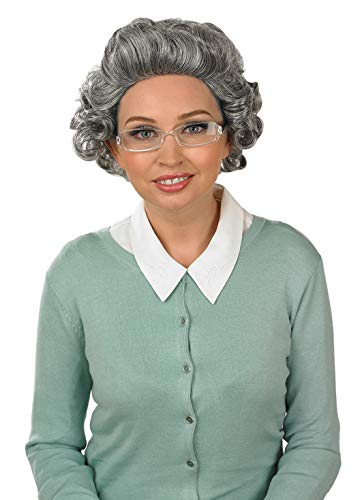 Fun Shack Oma Perücke mit Brille, Oma Perücke Grau für Kostüm Alte Frau,Kostüm-Zubehör, Faschingskostüm Erwachsene Karneval und Halloween Größe Einheitsgröße