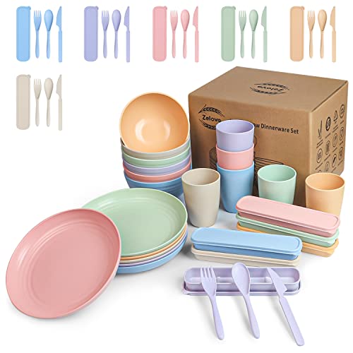 Picknick Geschirr Sets, Camping Geschirr Set 6 Personen, kunststoff geschirrset Leicht, Plastikgeschirr Set, Teller, Tassen, Schalen & Besteck Set Für für Familienessen, Picknick und Camping