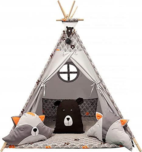 Kinder Spielzelt Teepee Tipi Set für Kinder drinnen draußen Spielzeug Zelt Indianer Indianertipi mit Fenster Tipi mit Zubehör Tipizelt kinderzelt (braun)