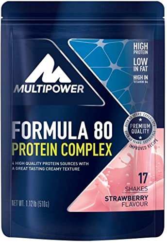 Multipower Formula 80 Protein Complex – Mehrkomponenten Protein Pulver für den Muskelaufbau – Proteinpulver mit Casein für eine langfristige Versorgung – mit cremigem Erdbeer-Geschmack – 510 g