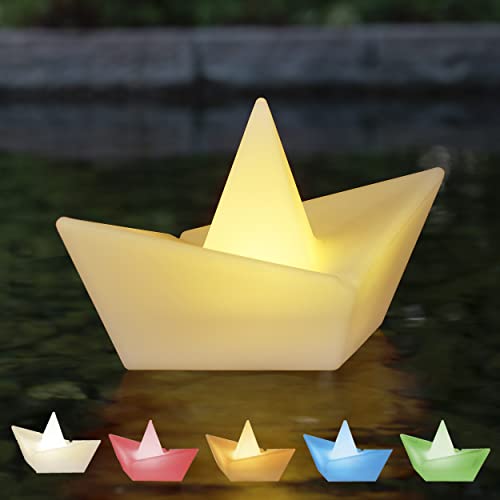 LED Solar Schiffchen im Origami-Stil mit RGBW Licht, wasserdicht, stylische Solarlampe für außen, für Garten, Beet, Teich, Pool (M - ca. 27 x 14 cm)