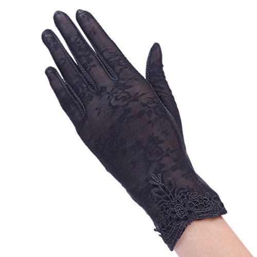 BXT Damen Sommer UV Sonnenschutz Handschuhe, Seide Touchscreen Handschuhe, Kurze Vollfinger Lace Fahren Handschuhe, Brautkleider Handschuhe, Anti-Rutsch, Atmungsative Handschuhe