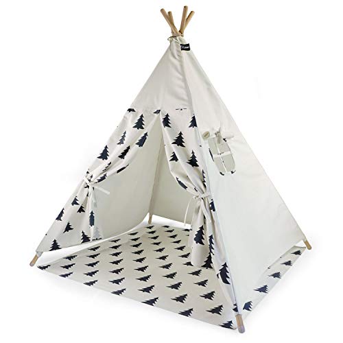 HEJ LØNNE Tipi Zelt für Kinder mit Bodenmatte 120 x 120 x 150 cm - Kinderzelt für Drinnen - Spielzelt Kinder Tipi mit Bodendecke und Fenster - inkl. Beutel und Anleitung