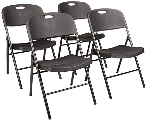 Amazon Basics Klappbarer Kunststoff-Stuhl, 157,5 kg Tragkraft, Schwarz, 4er-Set