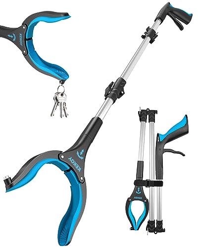Kekoy Greifzange für Senioren 81cm Aluminium Müllzange, Faltbare Greifer für Senioren, Drehbar Müllgreifer, Extra Langer Greifarm, Greifhilfe für Menschen mit Magnetspitzen(Himmelblau)