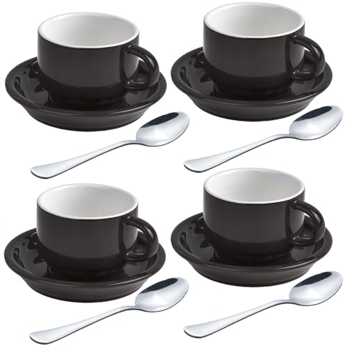 homEdge Espressotassen mit Untertassen und Löffeln, 70,9 g, Schwarz, aus Porzellan, 4 Stück