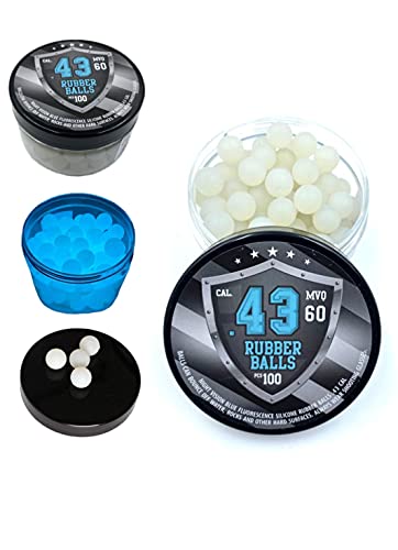SSR 100 x Hochwertige fluoreszierende Gummi Silikon Bälle in 43 Kaliber Paintballs Rubber Balls Reballs leuchtet im Dunkeln für Training und Selbstverteidigung in Blau