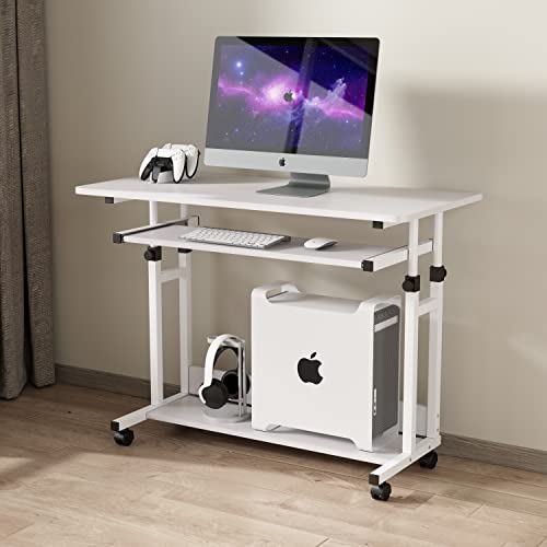 Dripex Schreibtisch Beistelltisch Computertisch mit Rollen Laptoptisch Höhenverstellbar PC Tisch Weiß