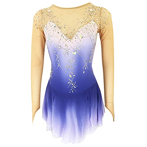 VGAGV Eiskunstlaufkleid Für Damen Langärmliges Wettkampf-Performance-Kostüm Für Mädchen Ballett-Tanz Tutu Trikot Dancewear Rollschuh-Tanz-Outfit Eleganter Nylonrock,Lila,S